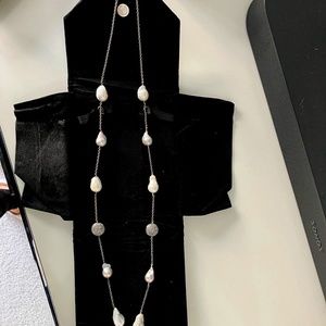 Baroque Pearl and Silver Diamond Pave Necklace